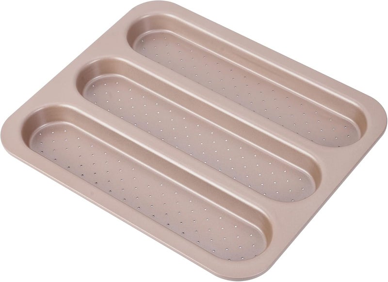 Bakeley French Bread Baking Pan, 3 Wave Non Stick Baguette Pan for Oven, Metal Loaf Pan for Toast Cooking 15." x 12.6" (Champagne Gold) - Image 1